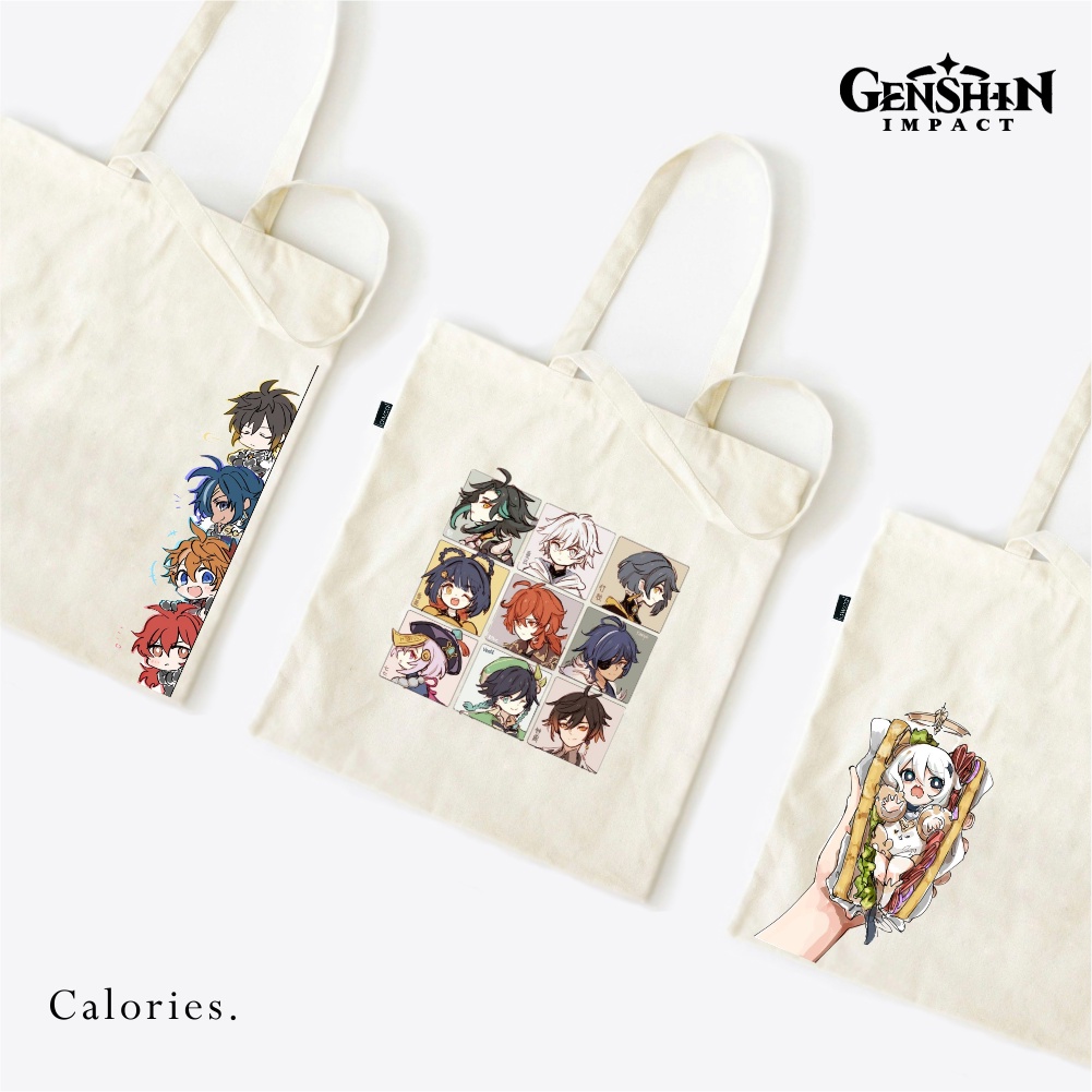 Calories Totebag Genshin impact Game Paimon Ayaka Klee Venti Raiden #togi