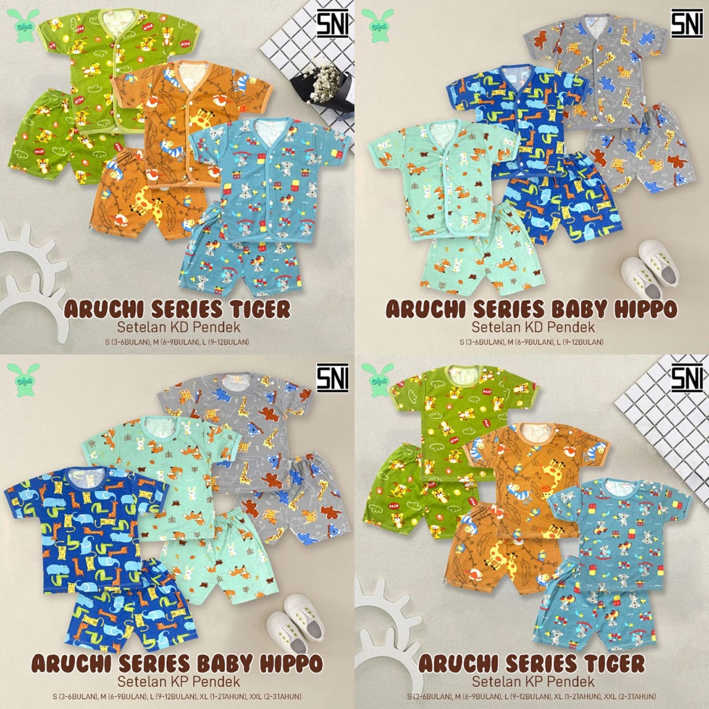 Setelan piyama Pendek Celana Pendek Aruchi TIGER / BABY HIPPO HAPPINESS BABYSHOP (3-36 bulan)