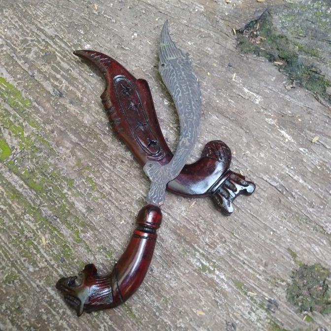 Kujang 20 cm Esak Model Pamor Kayu Ukir