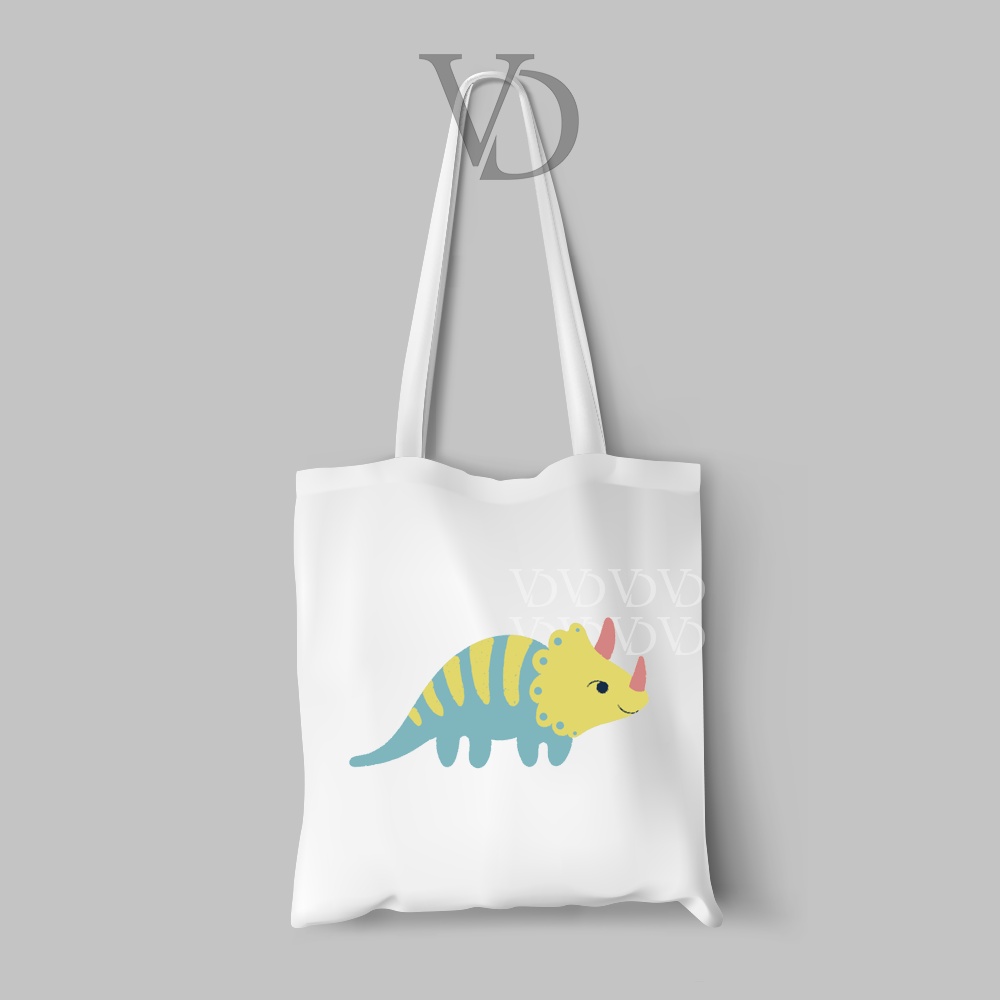 tote bag kanvas cute motif dinosaurus baby dino edisi 1