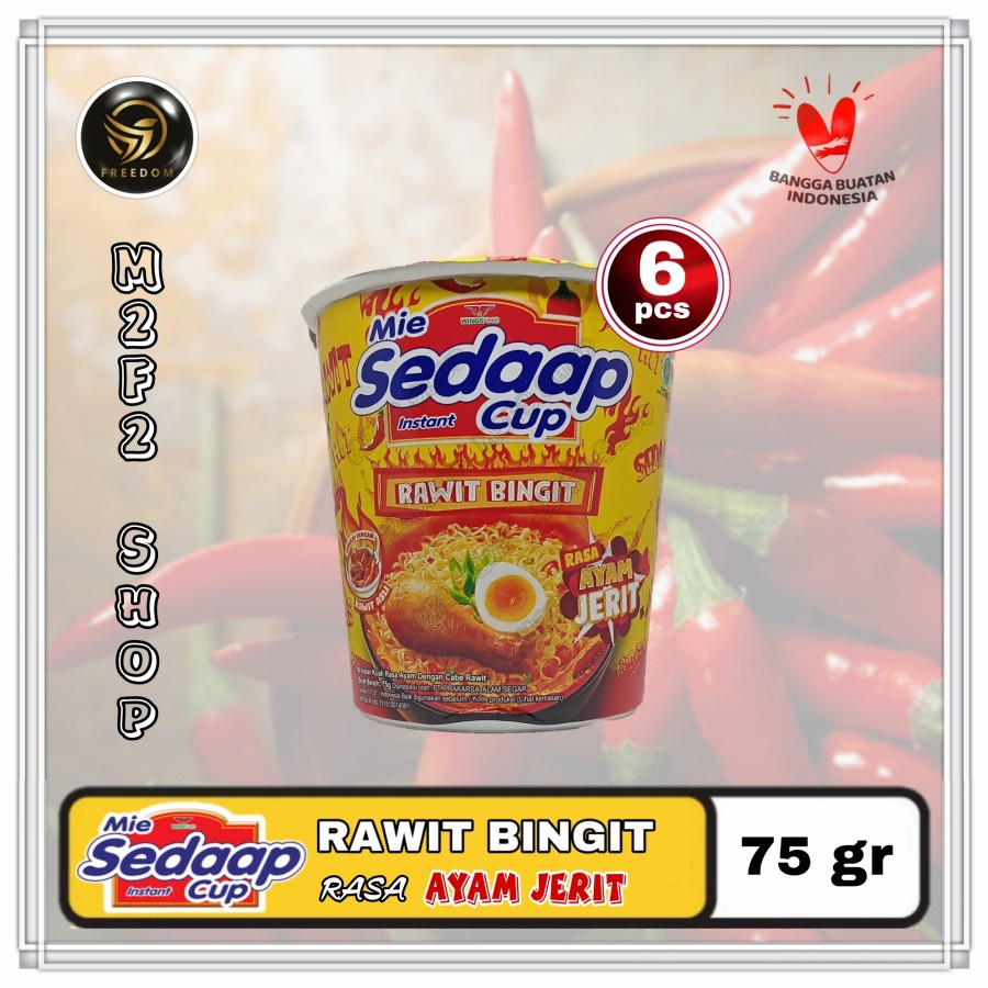 

Mie Sedaap Cup Instant Rawit Bingit Rasa Ayam Jerit 75gr (Kemasan 6 Pcs)