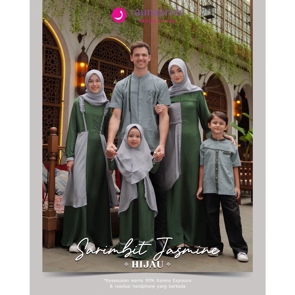 Sarimbit Keluarga Rauna Jasmine Hijau Baju Muslim Couple Pasangan Rauna Gamis Terbaru 2023