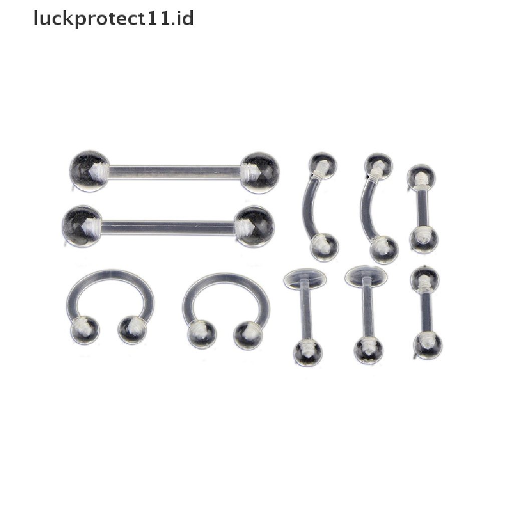 /Fashion Hot// Fashion// 10Pcs/Set Barbel Akrilik Transparan Alis Perut Lidah Cincin Perhiasan  .