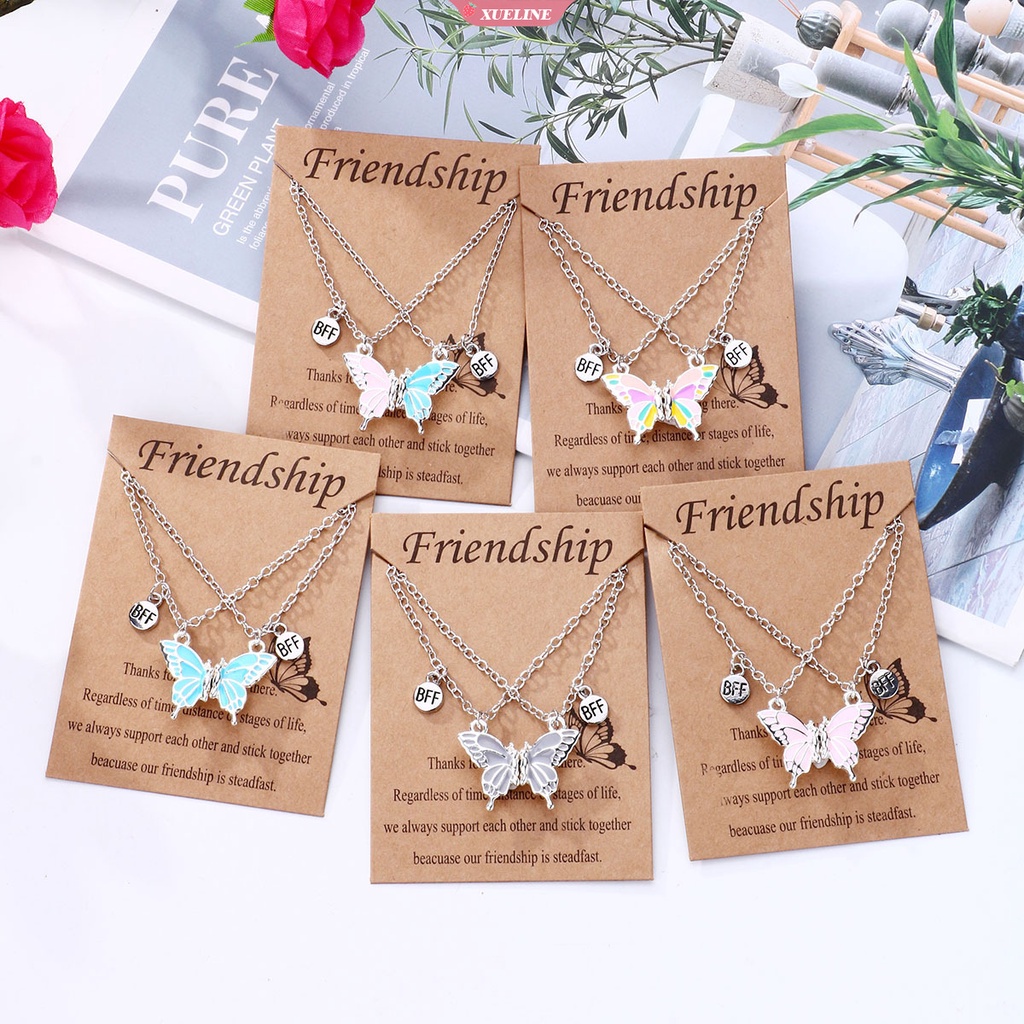 Fashion BFF best friend butterfly Kalung Wanita Warna Atraksi Magnetik Pasangan Liontin set Pacar Persahabatan Perhiasan 2 Pcs [ZXL]