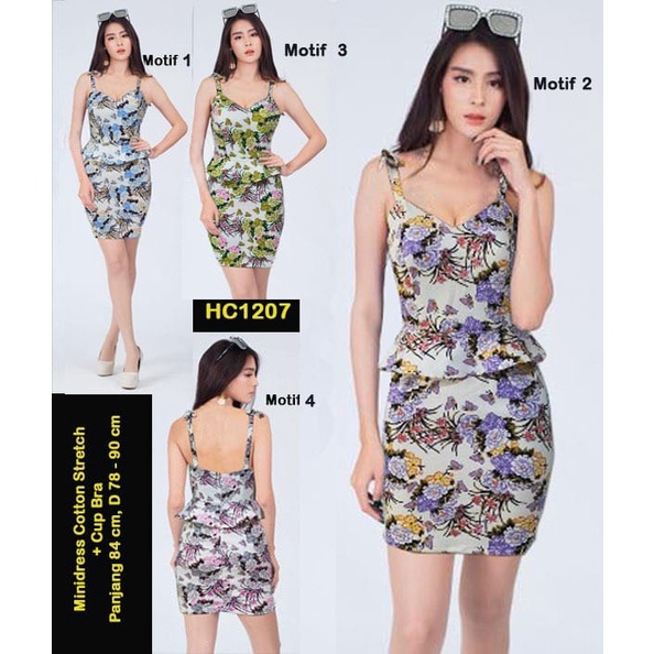 HC1207 Minidress Motif Bunga + Cup Bra Cotton Stretch Premium / Mini Dress / Dress Sexy / Dres mini seksi / Dress Katun / Minidress Motif Bunga