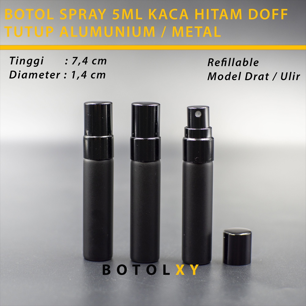 Botol Spray 5ml Kaca HITAM DOFF Tutup Aluminium / Metal Parfum