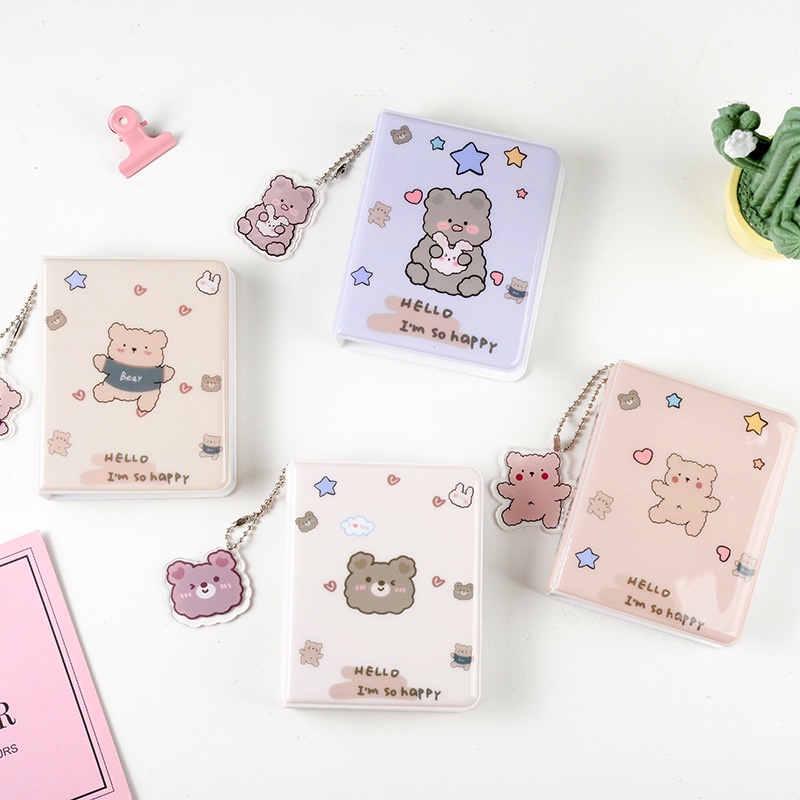 Kawaii Cute Bear 3inch Album Foto 36saku Ins Kpop idol Photocard Holder Photo Collect Book Dengan Liontin Mini Penyimpanan Buku Hadiah Stationary