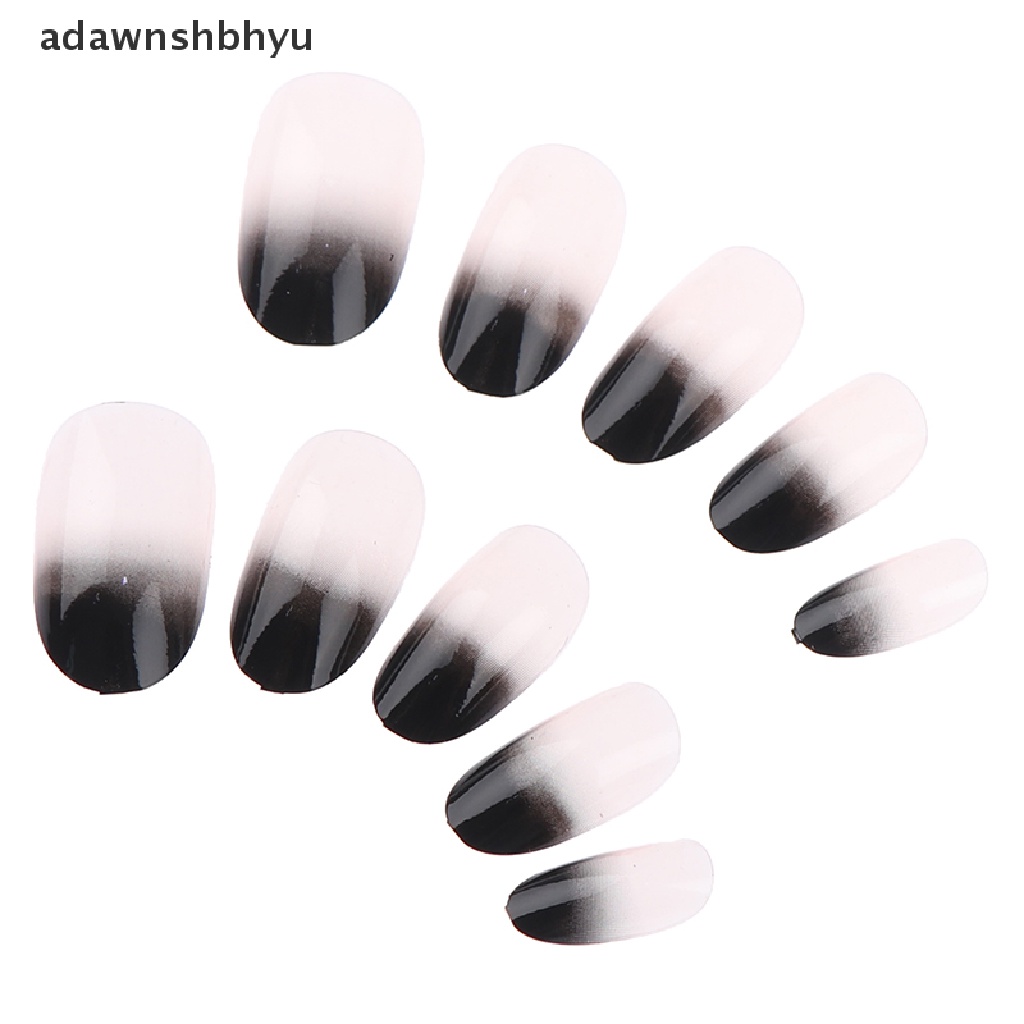 Adawnshbhyu 24Pcs Buatan Hitam Gradien Kuku Palsu Full Cover Extension Tips Dengan Lem ID