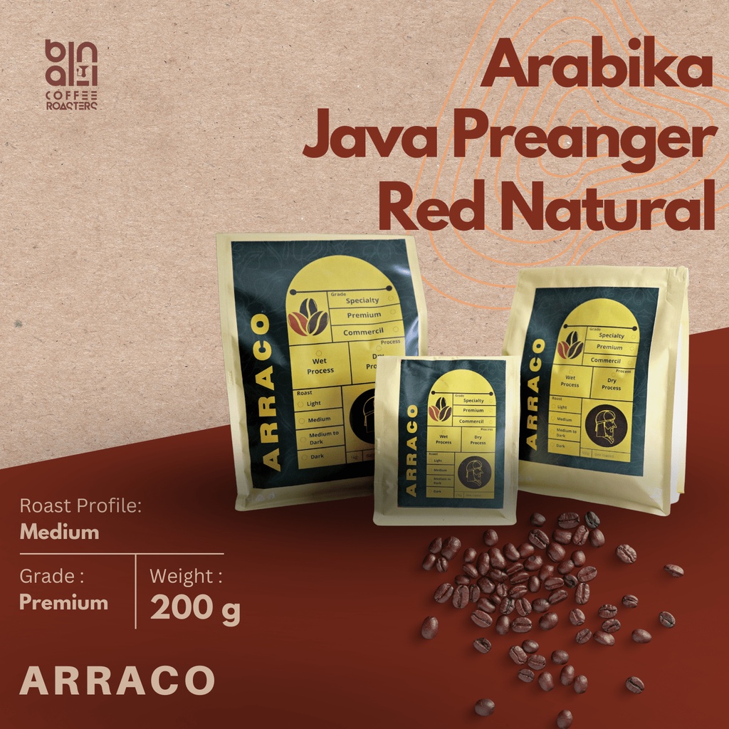 

ARRACO KOPI - Kopi Arabika Java Preanger Red Natural 200 GR Biji / Bubuk | Natural - Medium Roasted