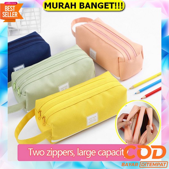 

Tempat Kotak Pulpen Pensil Large Capacity Motif Garis - Gray Large Capacity Tempat Pensil Canvas Pencil Case Portable Storage Bag Double-Layer Pencil Case Student Office Supplies Cute Stationery