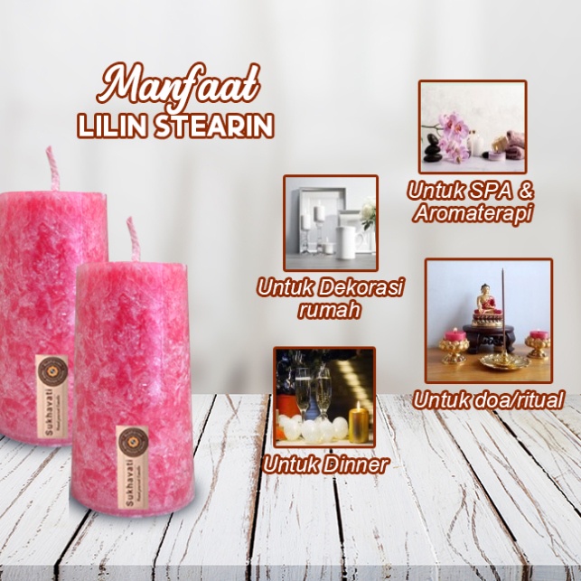 Lilin Pink Stearin Palm Candle Marble Kristal Sukhavati Serbaguna 10cm