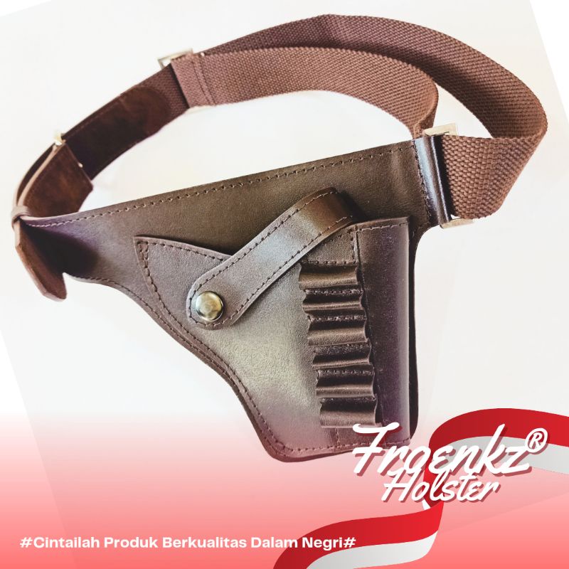 Holster revolver sarung pistol pinggang kulit asli.
