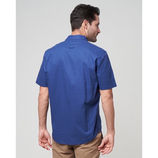 Peternation kemeja linen plus kerah basic pendek royal blue regular fit