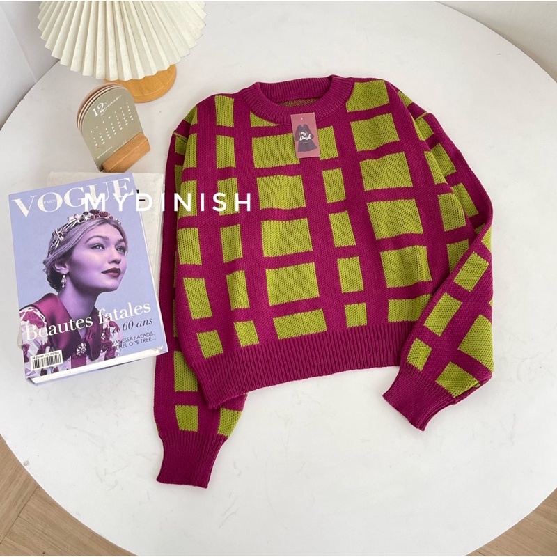 Tasya Square Sweater Rajut Wanita Motif Kotak