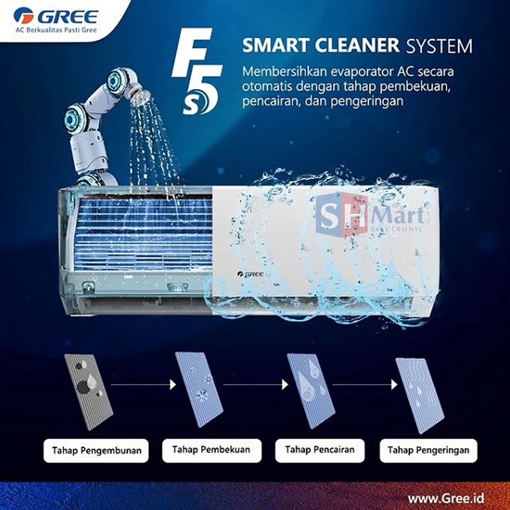AC GREE 2 PK INVERTER GWC-18F5S / 18F5S SMART CLEAN FAST COOLING GARANSI RESMI