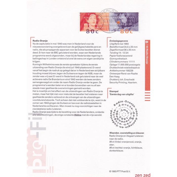 

A321 Prangko Info Page Belanda 1993 Radio Orange 1 Pcs