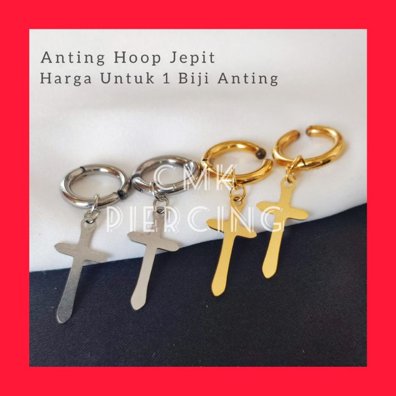 1pcs Anting Salib Hoop Jepit Tanpa Tindik Pria Dan Wanita Ala Korea