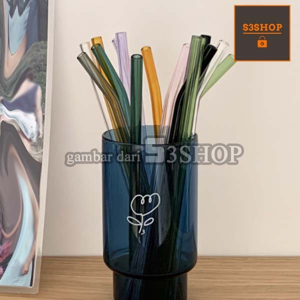 Sedotan Kaca 20cm Glass Straw Warna Lurus Bengkok Reusable Straw