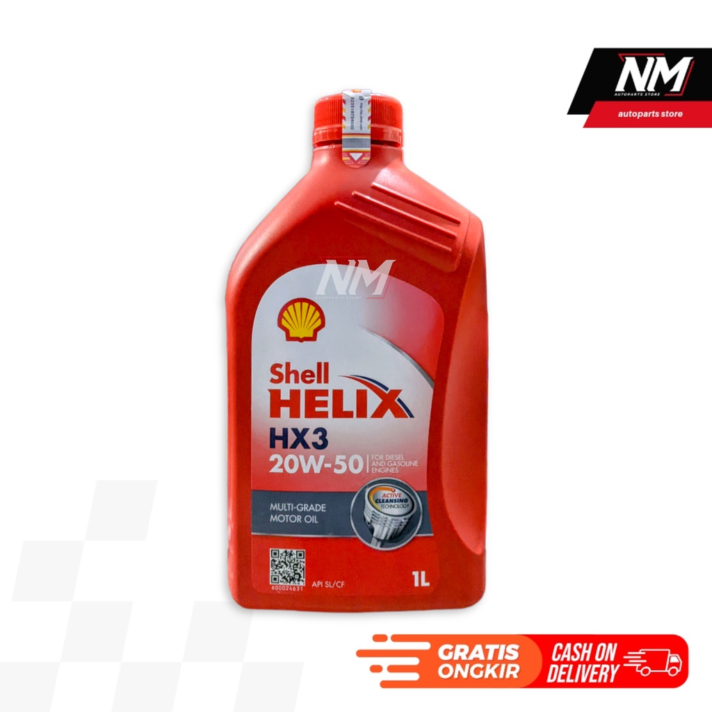 Shell Helix HX3 20W-50 1000 ml Merah Oli Motor Mobil Mesin Bensin Atau Diesel