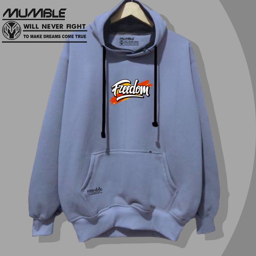Hoodie Pria Distro Abu Paralon Aesthetic grafity Sweater Hoddie Oversize Lengan Panjang Sablon Tulisan Freedom Unisex High Quality