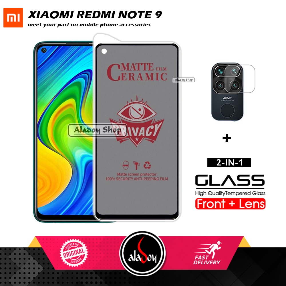 PAKET 2IN1 Anti Gores Privacy Xiaomi Redmi Note 9 + Tempered Glass Kamera