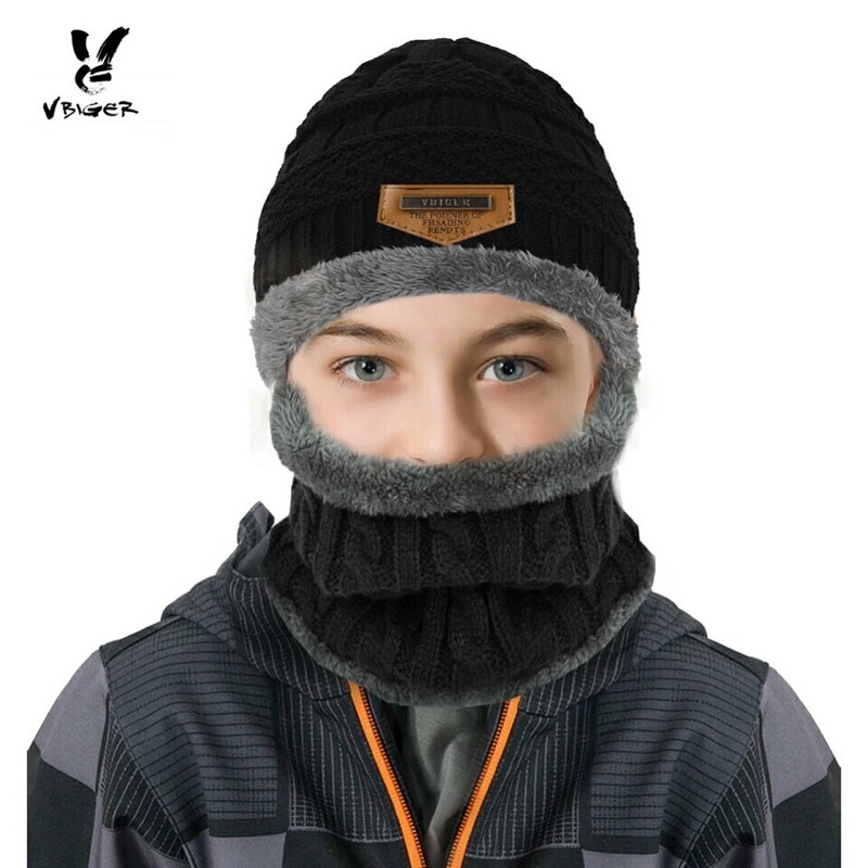 Topi set syal rajut bulu anak musim dinginWinter hat scarf kids