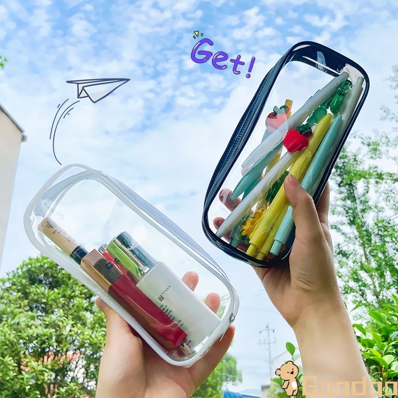 （COD）Tempat Pensil Transparan Bahan PVC Zipper Resleting Besar Tempat Pensil  Korea Lucu Kartun Alat Tulis-Doo