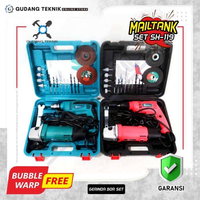 PAKET Mesin Gerinda Mesin Bor Tangan Listrik SET SH119 MAILTANK / Angle Grinder Electric Drill Grenda Bor Listrik Tangan SH-119 MAILTANK