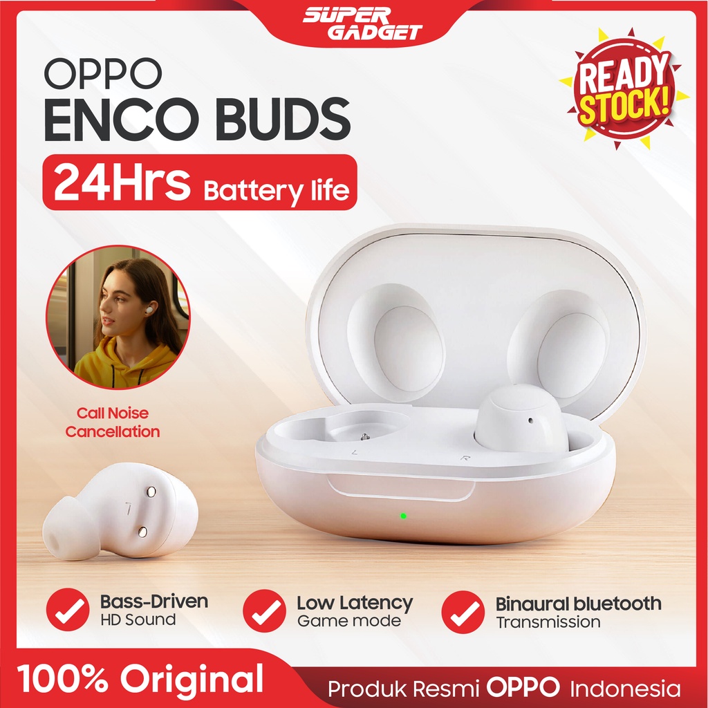 Oppo Enco Buds Bluetooth Earpods Earphone Handsfree Headset Wireless Murah Original Garansi Resmi