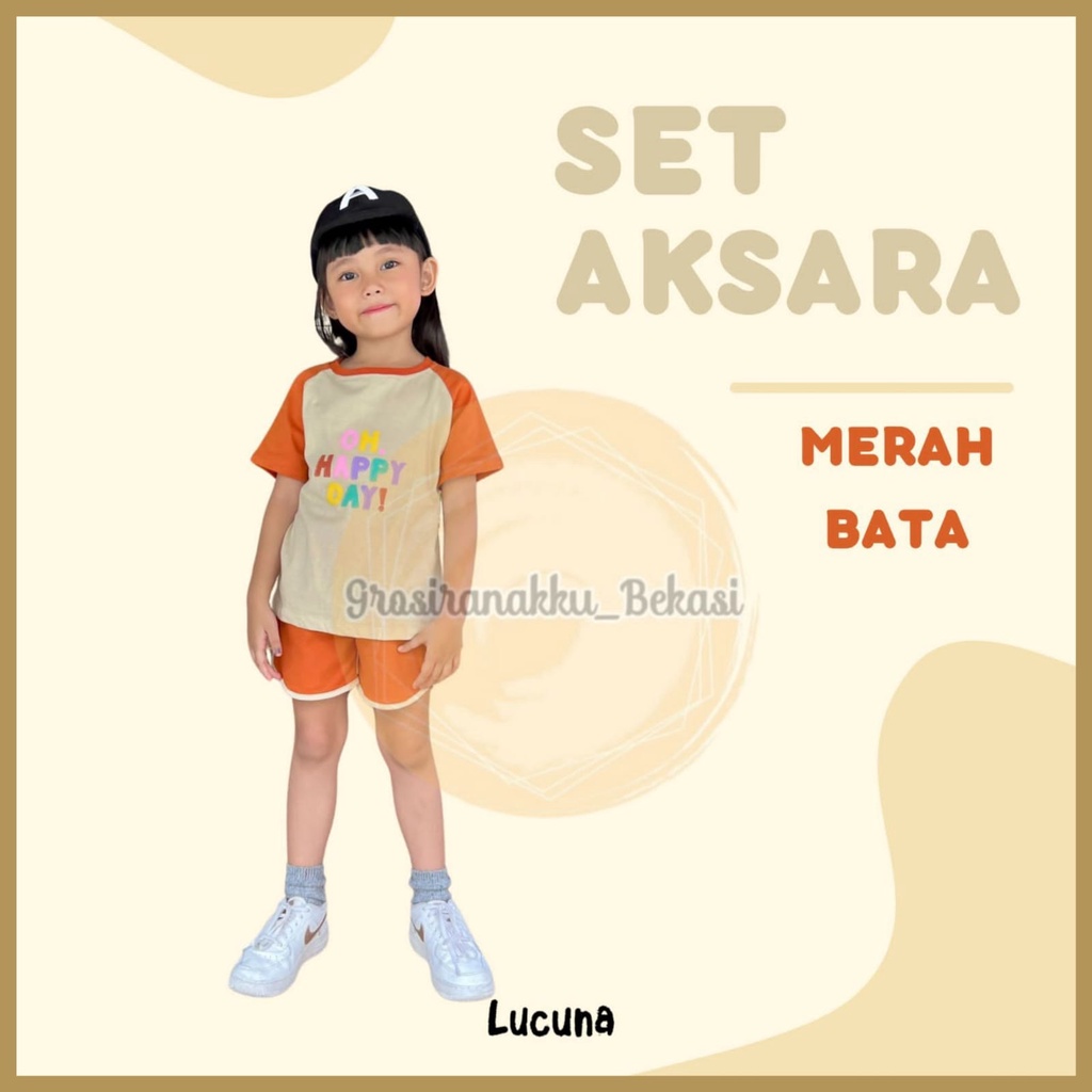 Setelan Anak Cewek Aksara Lucuna Warna Merah Bata Size 1-5 THN