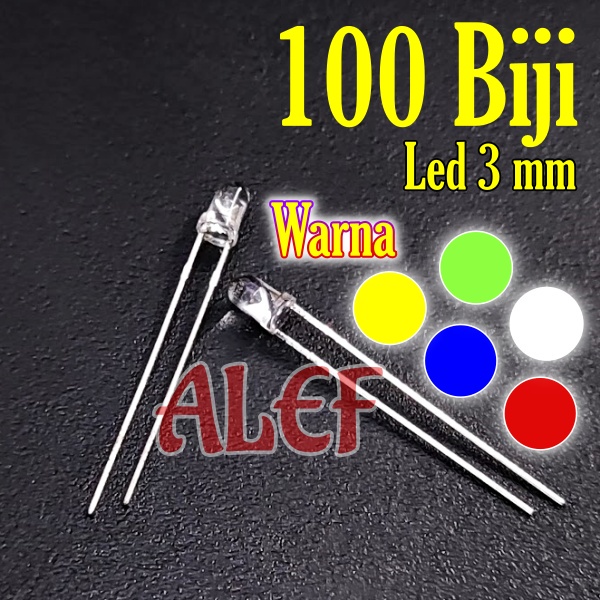 100Biji Led clear putih 3 mm nyala merah biru Kuning hijau putih 3mm