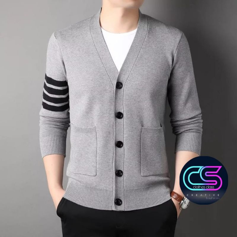 Cardigan Pria Korea Lengan Panjang Slimfit Cotton Rajut Halus Premium