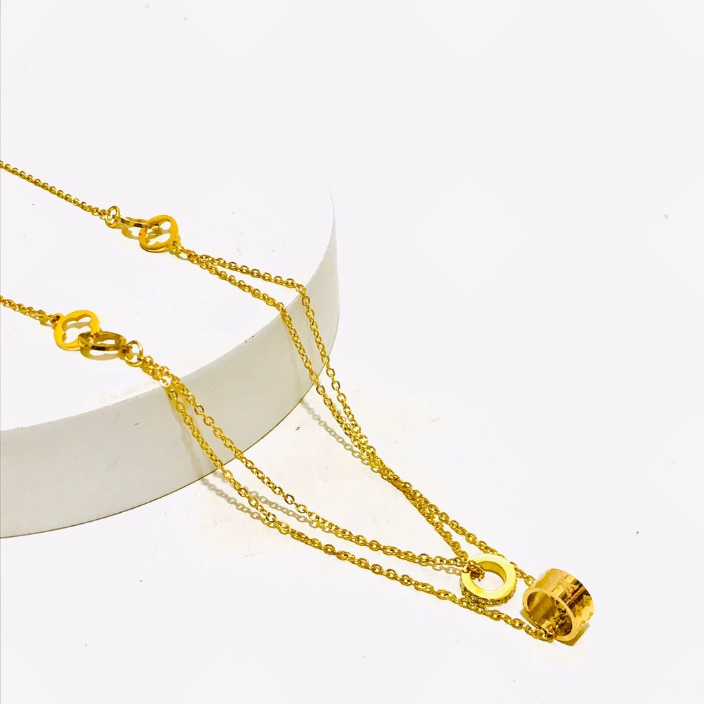 Kalung Titanium 2 Layer Wanita Lpais Emas Anti Karat KT-203-26-AMK