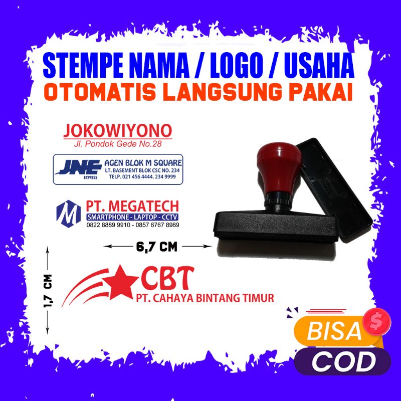 

Stempel NAMA / LOGO / USAHA, Stempel Otomatis Tinggal Pakai Ukuran 1,7cm x 6,7 cm