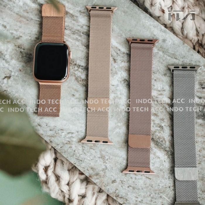 Soft Case + Strap Stainless Milanese Apple Watch Series 9 / 8 / 7 / 6 / 5 / 4 / 3 / 2 / 1 / SE1 / SE2, Size 45 mm / 44mm / 42mm / 41mm / 40mm / 38mm - 1 Set Bumber dan Tali Jam - Frame Jam - Silicone - Tali Jam Stainless