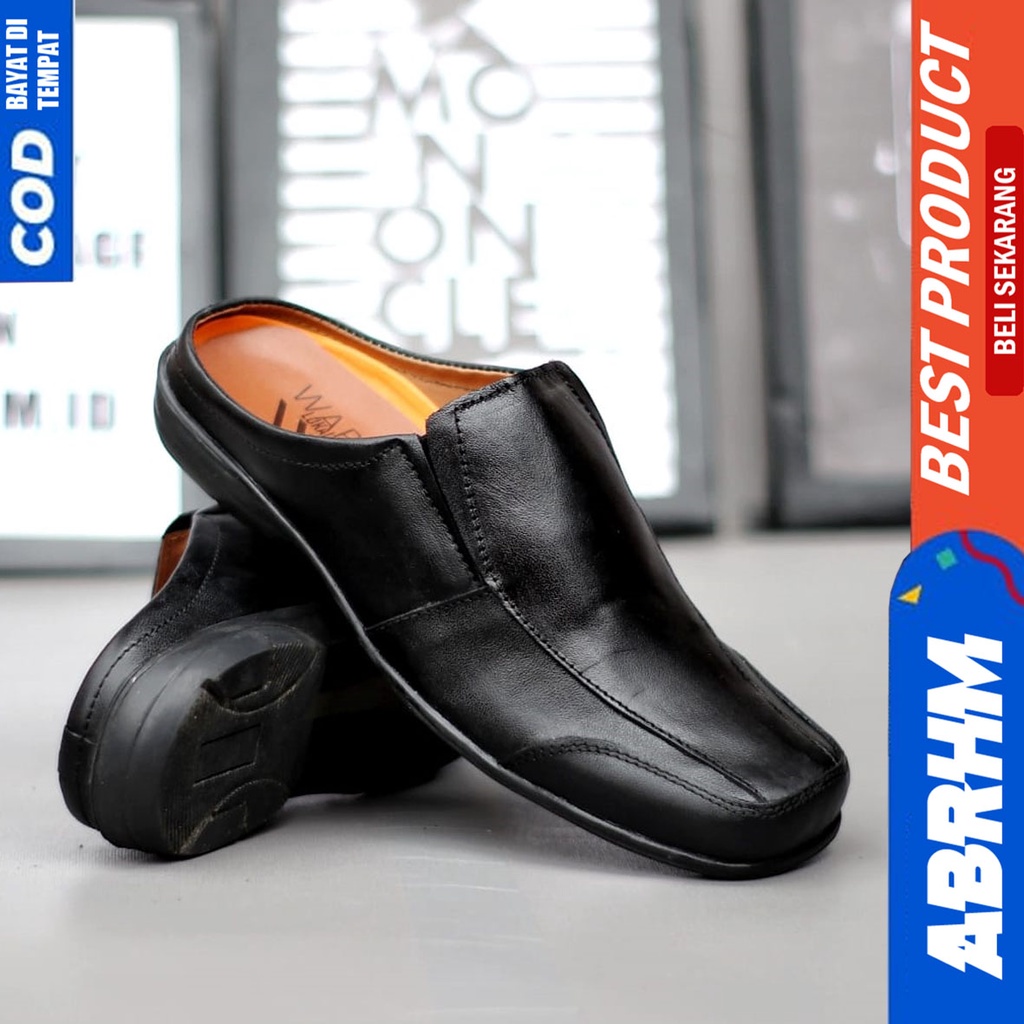 Sepatu Sandal Casual Kulit Asli Bustong Tutong Sendal Slop Pria Original Abrhm Apollo