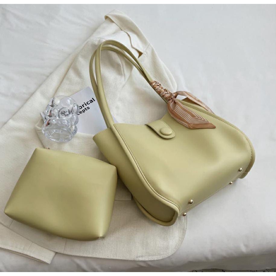 Tote Bag Wanita 4229 / Tas Bahu Florida Free Pouch + Syall Twilly-Hijau Mint
