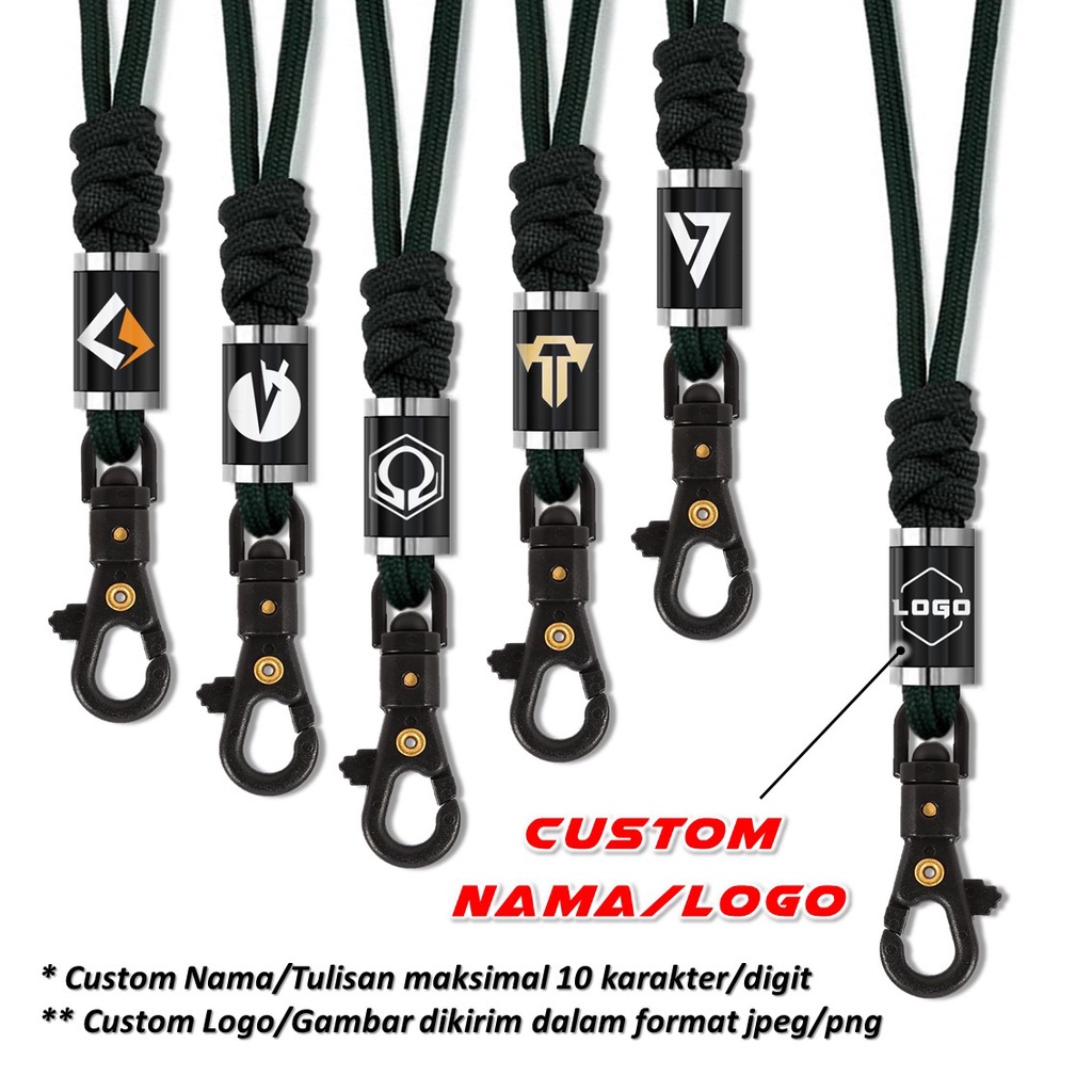 TALI LANYARD CUSTOM REQUEST LOGO NAMA TULISAN GAMBAR GANTUNGAN ID CARD NAME TAG HOLDER HP FREE 3 KARET ORING