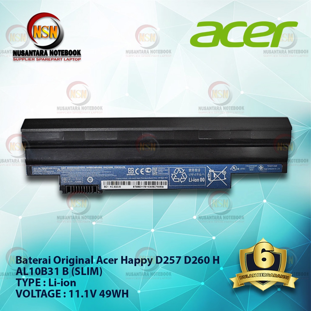 Baterai Original Acer AL10B31 For Laptop D255 D260 AO522 Black