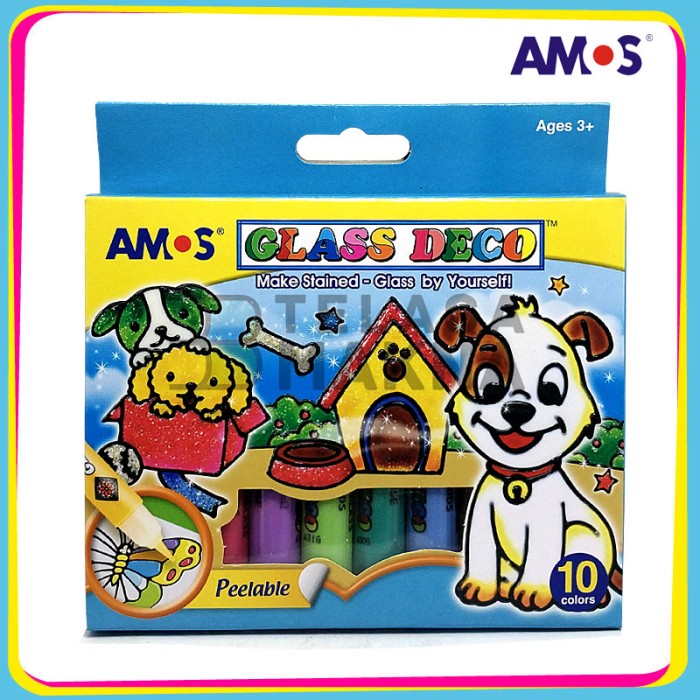 MAINAN ANAK AMOS GLASS DECO KEMASAN ANJING (10 WARNA + POLA + 2 VINYL)