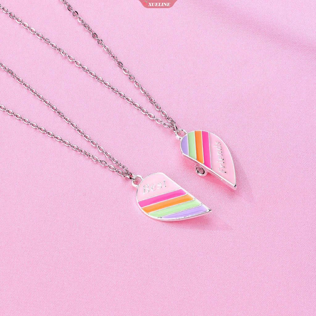 New rainbow heart friendship necklace Gadis magnet attract best friend Liontin Hadiah Hari Valentine pink necklace 2 Pcs/set [ZXL]