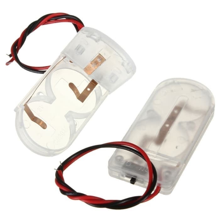 Transparan Battery Holder Kotak Baterai Koin Coin 2x CR2032 + Saklar