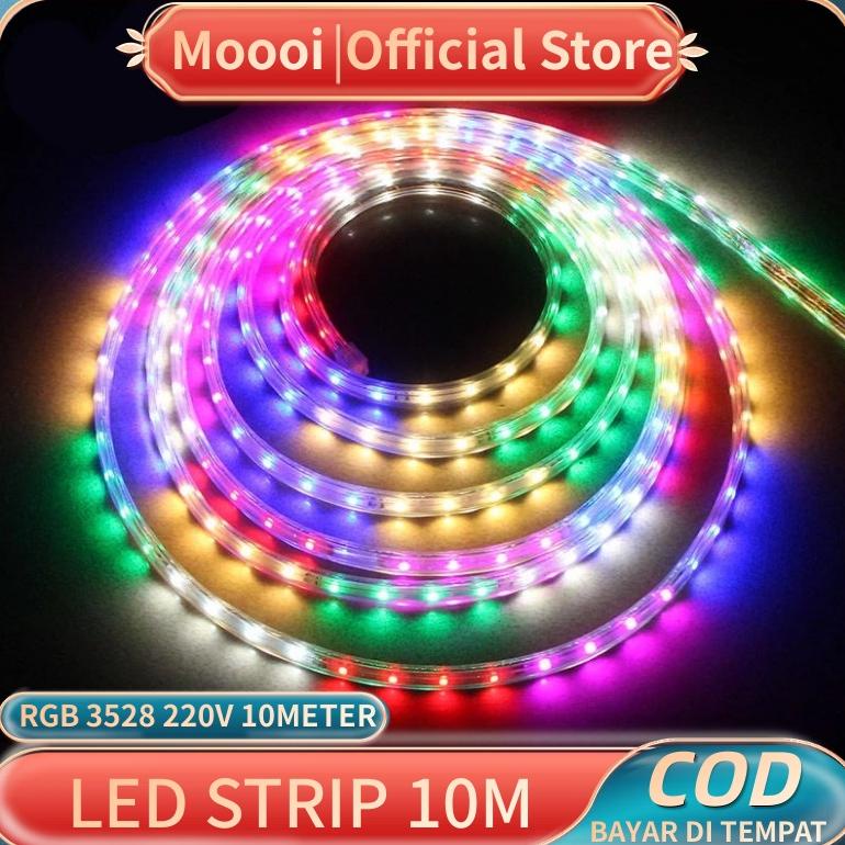 MOOOI Lampu LED STRIP SELANG 3528 2835 220v 10M METER OUTDOOR RGB