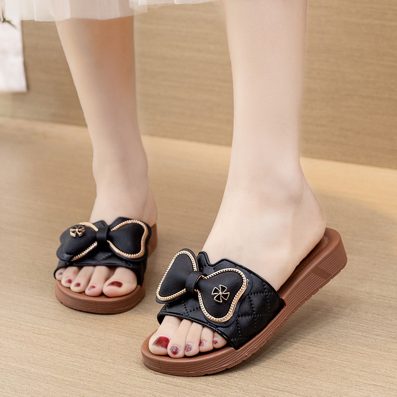 Sandal Slop Flat Sandal Wanita Slip On Fashion Style Motif Pita Sandal Kasual Nyaman Lentur Empuk PVC Satu7an SPT-33