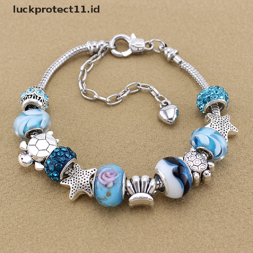 /Fashion Hot// Fashion// Ocean Shell Biru Kristal Manik-Manik Rantai Bangle Gelang Wanita Gadis Pesona Perhiasan.