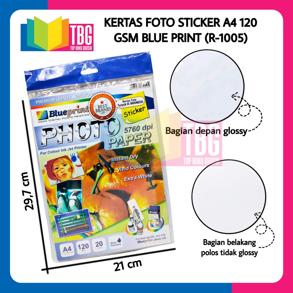 

1 PACK (20PCS) KERTAS FOTO STICKER A4 120 GSM BLUE PRINT / PHOTO PAPER STICKER (R-1005)