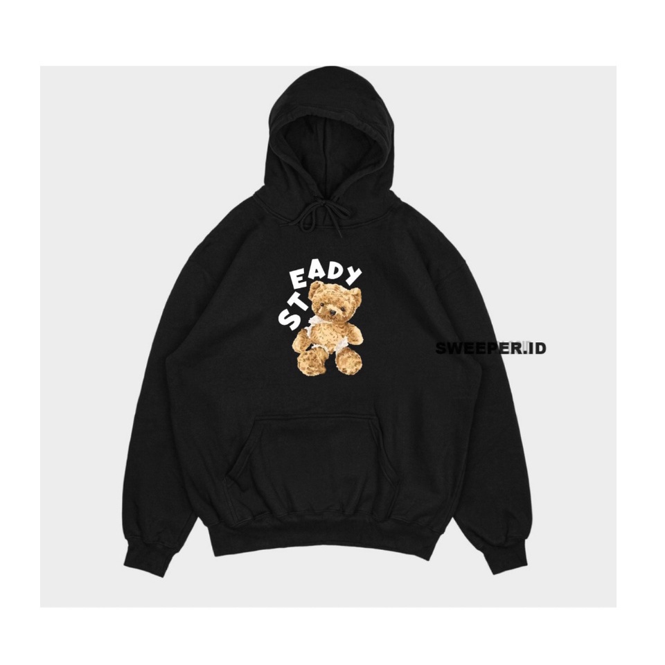 SWEATER HOODIE STEADY BEAR SABLON PRINTING BAHAN FLEECE