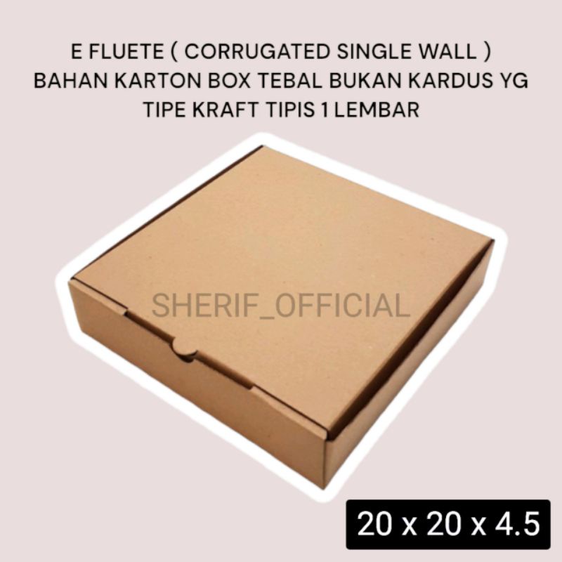Box kardus E-Fluete kraft coklat 20x20x4.5 corrugated box untuk packing souvenir hampers packaging o