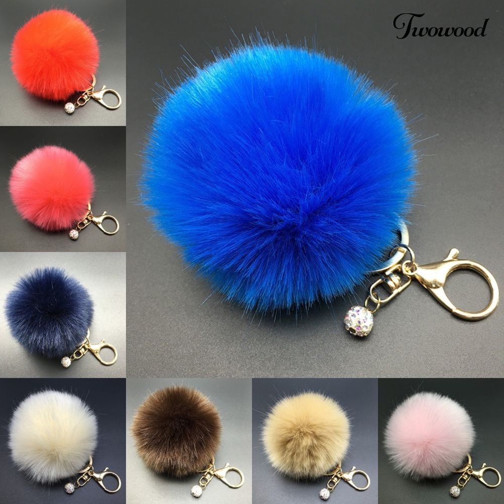 Twowood Fashion Faux Fur Fluffy Pompom Bola Mobil Liontin Handbag Pesona Gantungan Kunci Keyring