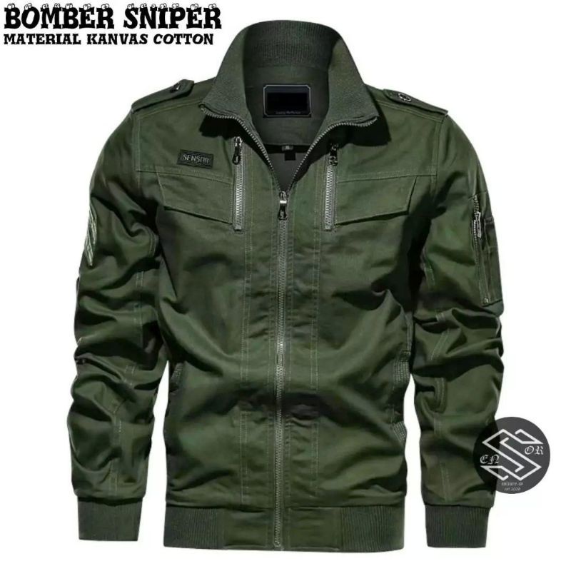Jaket Bomber Sniper Kanvas Cowok/Pria | Jaket Motor Harian Keren Tahan Angin Best Quality!